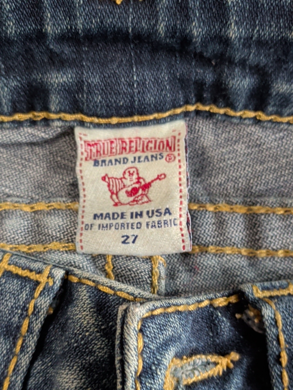 True Religion Denim Jeans in Blue with Gold Stitching